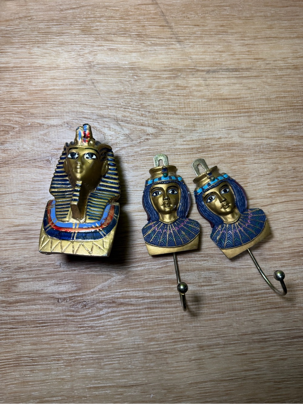 Egyptian-Inspired Wall Hooks and Decorative Hook Set in Blue and Gold